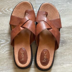 b.o.c. Tan Cross-Strap Sandals NWOT
